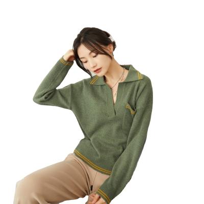 China Anti-Wrinkle Custom 100% Pure Cashmere Women's Sweater Pullover Winter Knit V-Neck Wadding Cashmere Sweater for sale