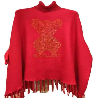 China 2021 New Hot Selling Jacquard Bear Pattern Women's Long Sleeve Hooded Knitted Shawl for sale