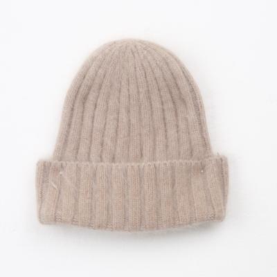 China Odm and OEM Rabbit Fur Plain COMMON Beanie Winter Women Keep Warm Knitted Hat for sale