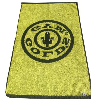 China Custom Compressed High Quality Super Absorbent Logo 100% Cotton Golf Gym Towels Woven Jacquard Sports Towel for sale