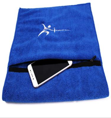 China Embroidery Logo Compressed Custom Microfiber Gym Towel With Zipper Pocket for sale