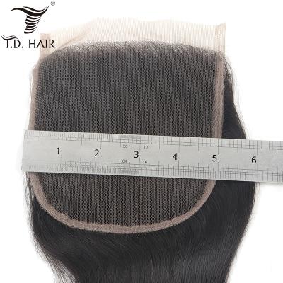 China TDHAIR Silky Straight Loose Wave Middle Part Brazilian Human Hair 4x4 5x5 6x6 Free Middle Part Lace Closure for sale