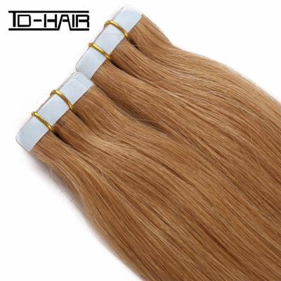 China Best Wholesale Price European Silky Straight Hair 100% Invisible Blue White Wave Invisible Tape In Double Drawn Remy Tape Hair Extension for sale