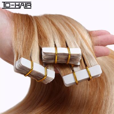 China Wholesale 9A Silky Straight Russian Remy Tape Hair Extensions Double Wave Tape In Virgin Human Hair Tape In Hair Extensions for sale