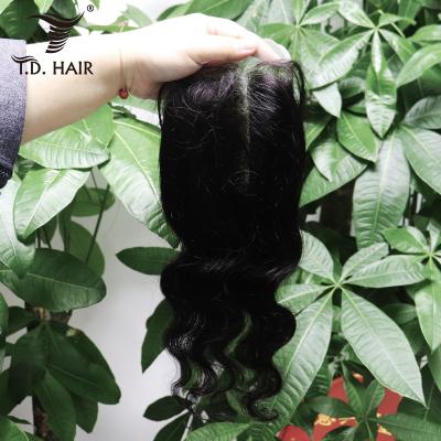 China 100% Sheer Virgin Human Hair 12-20 Inch Lace Closure Loose Wave Closure TD Hair 4x4 Virgin Hair In Stock In Natural Color for sale