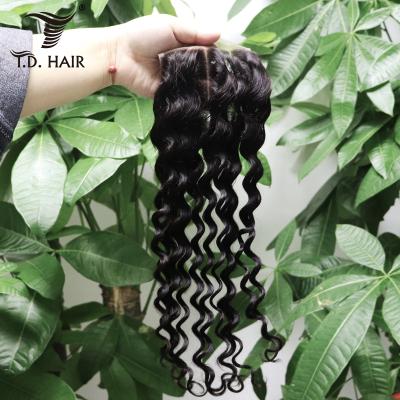 China 100% Virgin Hair TD Human Hair 4x4 Closure Deep Curly In Color 1B Unprocessed Virgin Hair Deep Wave Curly No Shedding No Tangle for sale