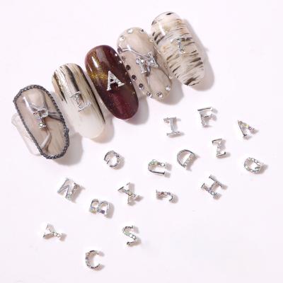 China Fashion Nail Art 26 English Words Alloy Rhinestone Nail Jewelry Silver Letter Nail Jewelry for sale