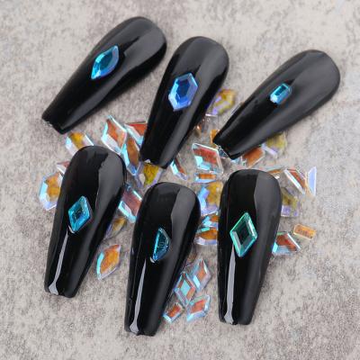 China Non-PVC New Nail Art Accessories Japanese Aurora Flat Shaped Fake Nail Sticker Stone for sale