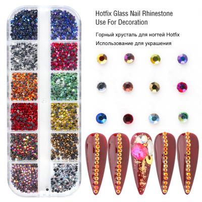 China Non-PVC Nail Art Jewelry Rhinestone 12 Grid Boxed Hot Color Flat Rhinestone Rhinestone Nail Decoration for sale