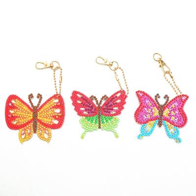 China Crystal Kids Diamond Buckle Framed Faux Stone Butterfly Decor Portable Amazon Diamond Key Chain Ring Kits for sale