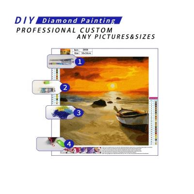 China Cartoon OEM ODM factory ab drills Square Round Diamonds Custom Diamond Painting Sunrise And Boat landscape painting for sale