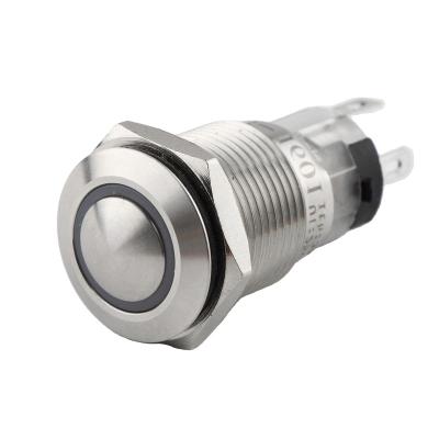 China XCE 16mm Stainless Steel Arched Head Latching 1NO1NC Stainless Steel Metal Push Button Switch With Blue Ring LED 12V 24V Self-Latching Waterproof for sale