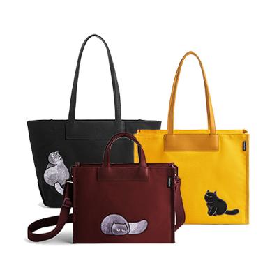 China New High Quality Cartoon Cat Pattern Knitted Handbag Cat Series Shoulder Bag Fashion Handbag Set for sale