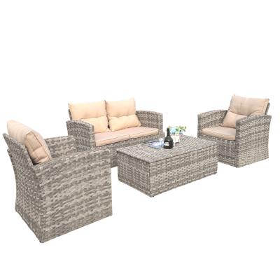 China Rectangular Aluminum Frame Rattan Outdoor Sofa Chair Coffee Table Set UV Weather Resistant High Quality Furniture for sale