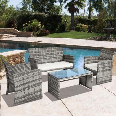 China Hoogwaardig aluminium frame Modern PE Rattan Woven Wicker Handgemaakte bank Koffietafel Set Outdoor Indoor Meubels Te koop