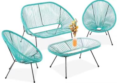 China PE Rattan Woven Coffee Table Chair Hot Sale Best Design Colorful Outdoor Furniture Set Tempered Glass Tabletop for sale