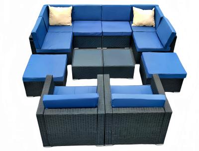 China Moderno Combinación libre Sofá de Rattan Settee Sillones de mesa Conjuntos UV e impermeables para muebles de relajación al aire libre en venta