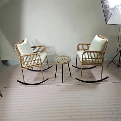 China ODM OEM Garden Furniture Rattan Table And Chairs Rocking PE Rattan Woven Coffee for sale