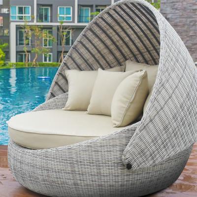 China Round Rattan Lounge Chair Sunbed Waterproof Beach Chair Garden Daybed Vine Woven for sale