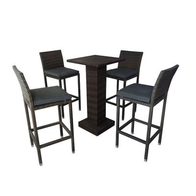 China Classic outdoor bar balcony table and chair combination garden rain-proof rattan leisure bistro high table and bar stool for sale