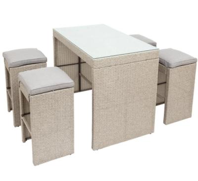 China 5 piezas Patio Bar Mesa de Ratan Rectangular Mesa de comedor Alturas silla en venta