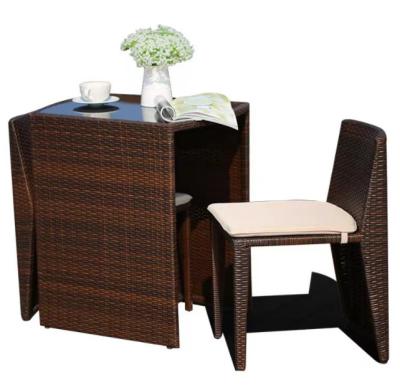 China 3pcs Rattan Patio Mesa de comedor y sillas de ocio Muebles de patio juego jardín al aire libre en venta