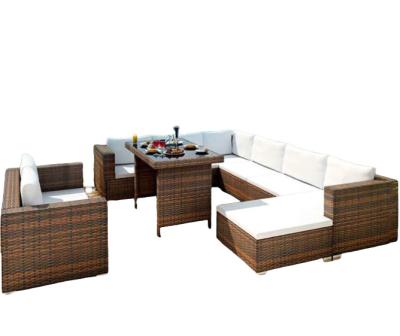 China Wicker Rattan Corner Patio Set Jardín Muebles de estilo casero moderno Marrón Con Fuego Pito Patio en venta