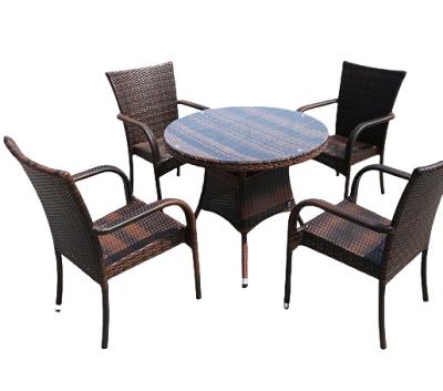 China 4 lugares Rattan mesa de jantar redonda e cadeira conjunto Mobiliário exterior Rattan mesa de jantar conjunto à venda