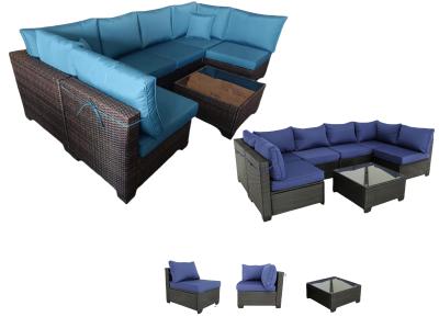 China Gartenmöbel Rattan Sofa Set Seil Outdoor Freizeitsofa Set Schwarz Wicker Set zu verkaufen