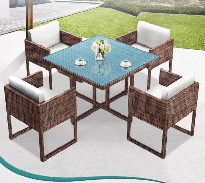 China 4 lugares Set de refeições ao ar livre Mobiliário de Rattan Patio Rattan Mesa de Refeição Cadeira Set Wicker à venda