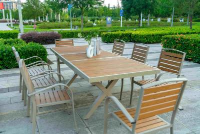 China 9 Pieces Plastic Wood Outdoor Restaurant Garden Tables  Chairs Outdoor Furniture Patio Dinning Table Patio Furniture for sale