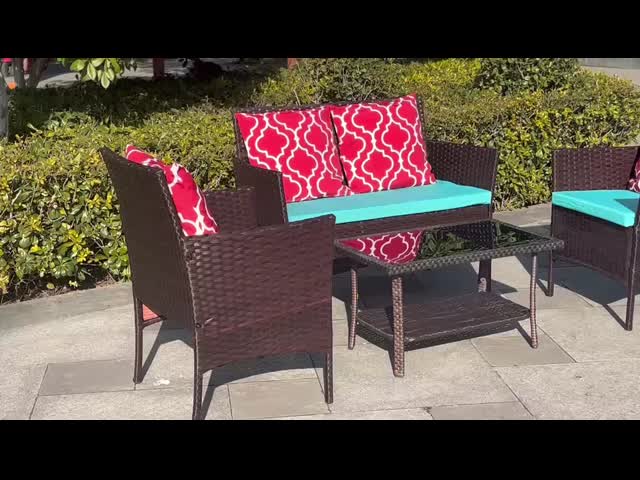 Four-Piece Sofa Set Table With Sofa Chair PE Rattan Outdoor Furniture