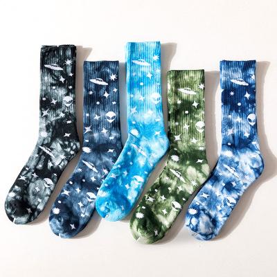 China Socksmate Hip Hop Street QUICK DRY Skateboard Kicks Tie Dye Young Men Harajuku Designer Space Aliens Face Crew Halloween Sock Sport Smiling for sale