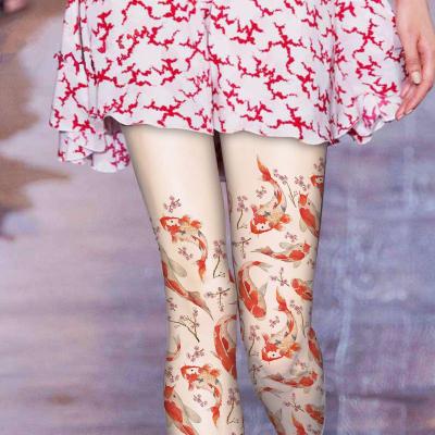 China Socksmate Dongfang antibacterial koi fish print fashion women peel stockings bright white plus size tight spandex compression gaiters dress for sale