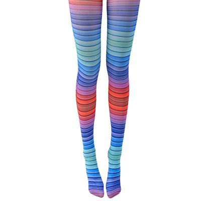 China Modern Socksmate Fashion Show Lady Gradient Color Stripe Print Antibacterial Pantyhose Butt Lift Tie Dye Soft Workout Tight Dress for sale