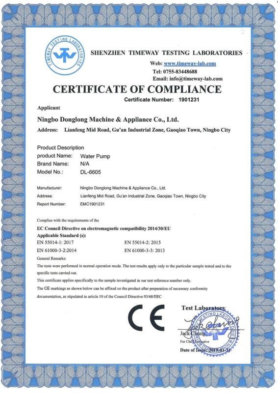 CE - Ningbo Donglong Machine& Appliance Co., Ltd.