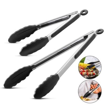 China Viable Kitchen Grill and BBQ Tongs Set Silicone BBQ Cooking Stainless Steel Food Kitchen Locking Tongs for sale