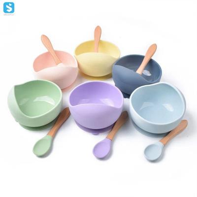 China New Color BPA Design Anti Puddle Free Baby Bowl Silicone Baby Bowl Table Easy Clean Suction Baby Bowl for sale