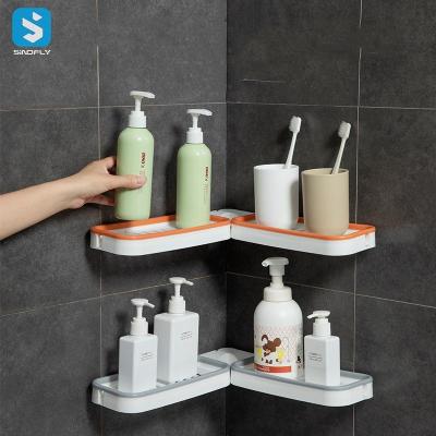 China Revolving Plastic Shampoo Rack Bathroom Corner Storage Shelf No Drilling for sale