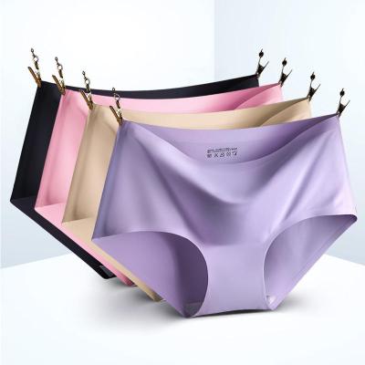 China Plus Size Female Ice Laser Briefs Underwear Mid Waist Seamless Panties Custom One-Piece Cutout Silk Women's Breathable Panties for sale