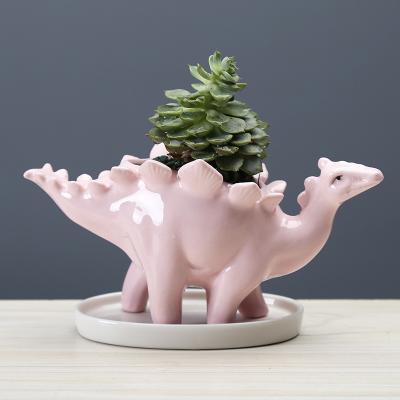 China Flower pot cartoon dinosaur porcelain flower pot anti-corrosion succulent indoor desktop ornaments for sale