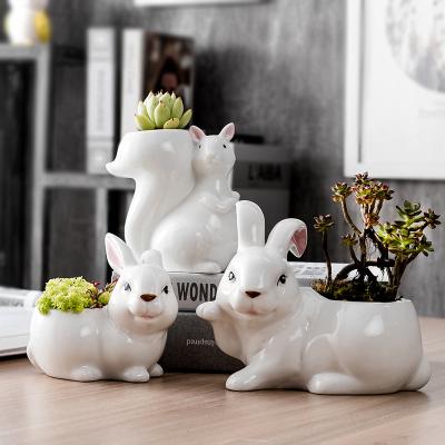 China Anti-corrosion hand-painted cartoon flower pot animal gardening desktop ceramic succulent flower pot for sale