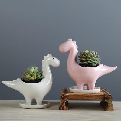 China Cartoon succulent animal dinosaur flower pot anti-corrosion ceramic gardening desktop decoration for sale