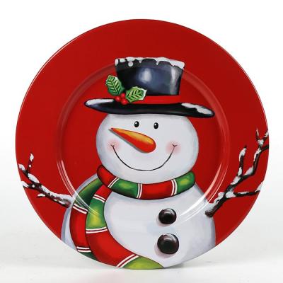 China Sustainable Snowman Style Home Dinner Plate Christmas Round Iron Dish for sale