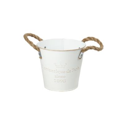 China Anti-corrosion hot sale decoration vase iron indoor flower pot with hemp rope handle for sale