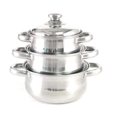 China 3Pcs 410 Stainless Steel Pot Soup Pot Set Cooking Pot Cookware Set With Silicon Handles for sale