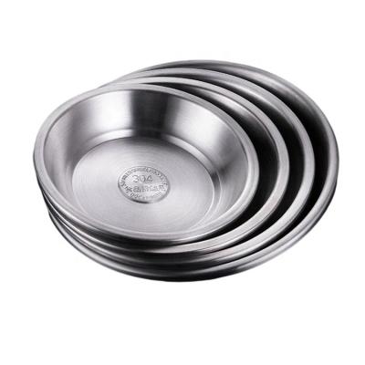 China Sustainable 304 Stainless Steel Round Serving Dish Tray Food Grade Dinner Plate Korean Dish for sale