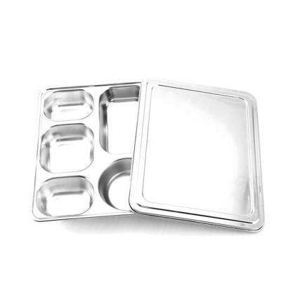 China Sustainable Stainless Steel Fast Food Tray Restaurant Lunch Tray School Rectangular Dinner Dish for sale