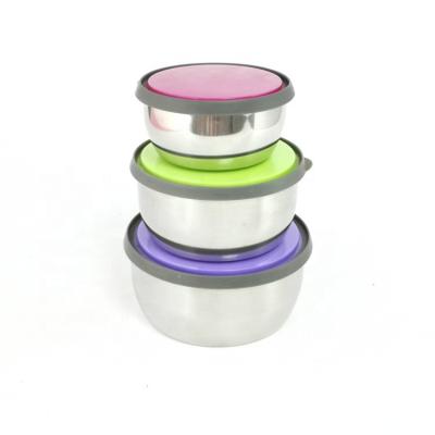 China Sustainable High Quality Cheap Stainless Steel Salad Bowl With Colorful Silicone Lids for sale