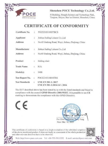 CE - Jinhua Jiading Leisure Co., Ltd.